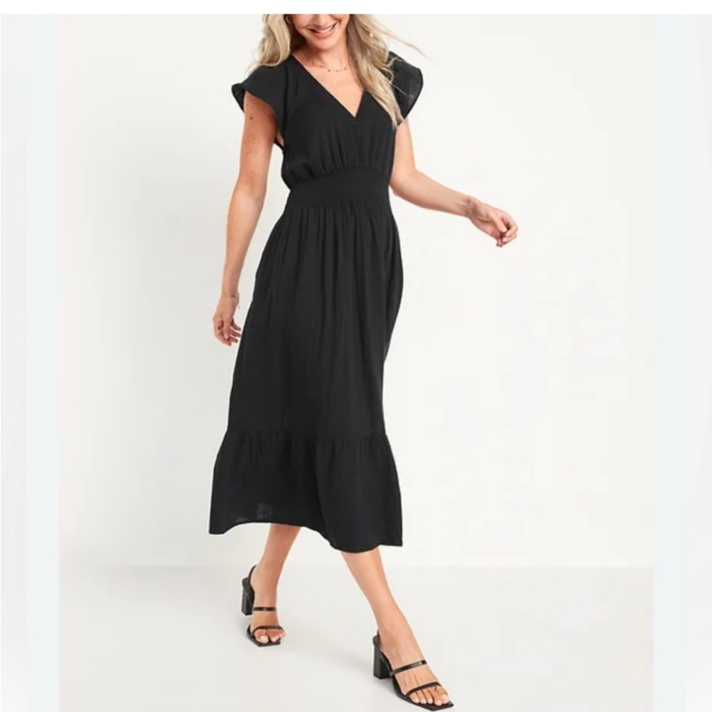 Old Navy Waist Defined Flutter-Sleeve Smocked Midi Dress